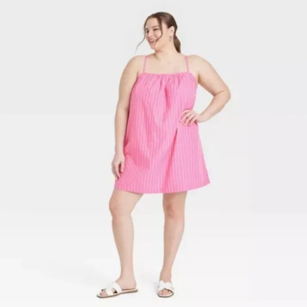 Women's Sleeveless Shift Mini Dress - A New Day Pink Striped XXL - Picture 1 of 7